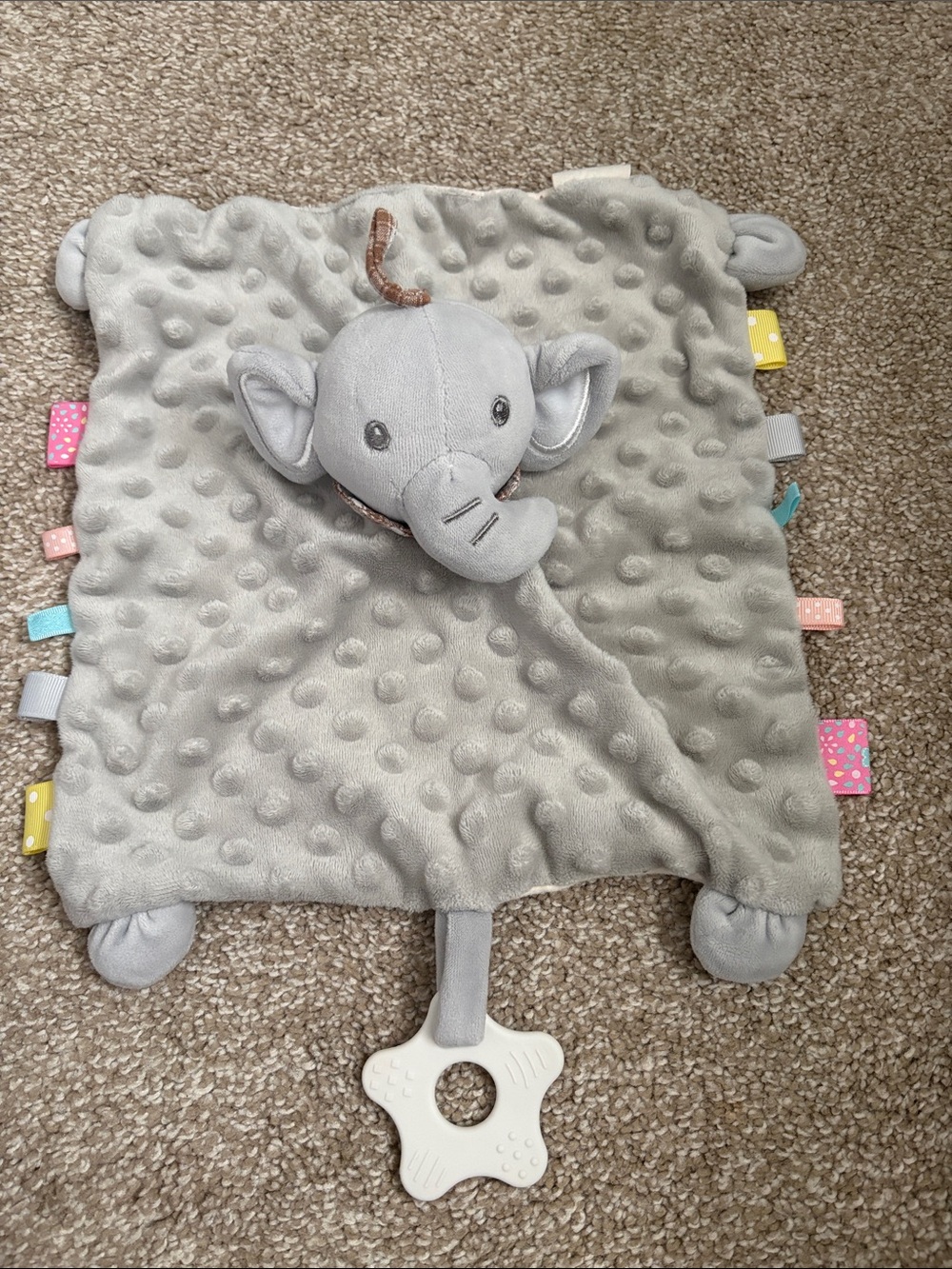 Gray Elephant Lovey Security Blanket with Teether